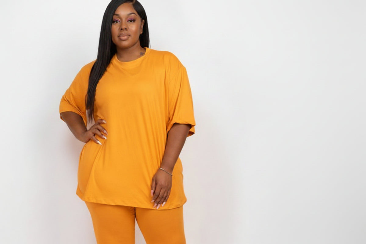 Plus Size Oversized Shirt & Leggings Set – Stretch Jersey Lounge Set Tomato Cream