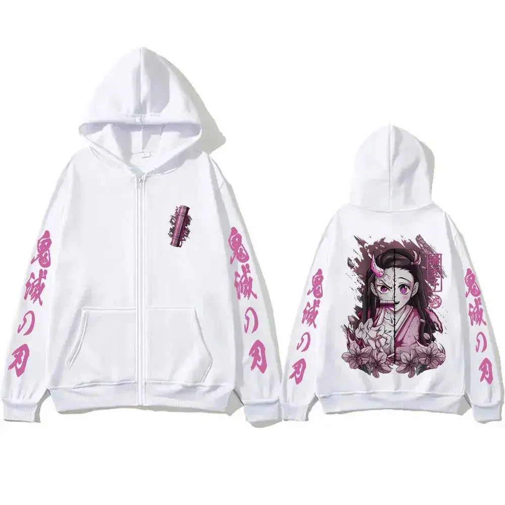 Kamado Nezuko Merch Zipper Hoodie Demon Slayer Oversized white