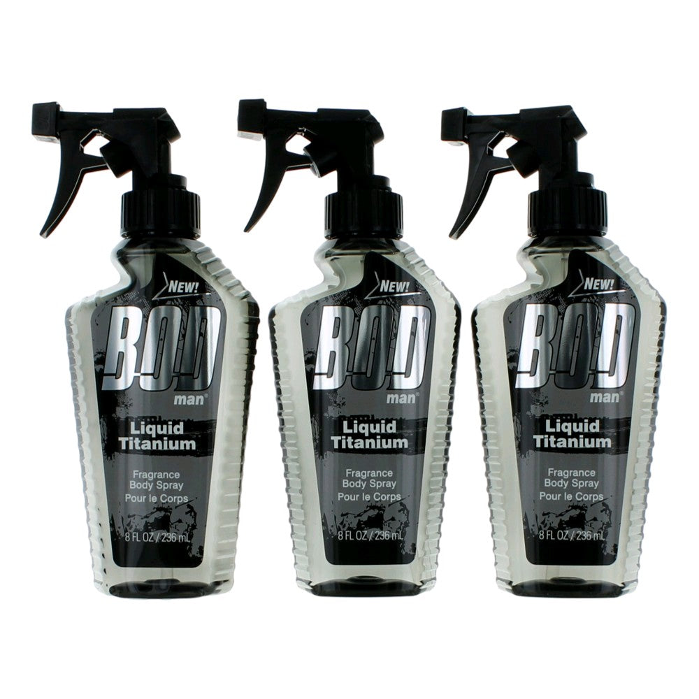 Bod Man Liquid Titanium by Parfums De Coeur, 3 Pack 8oz Fragrance Body Spray men by Parfums De Coeur