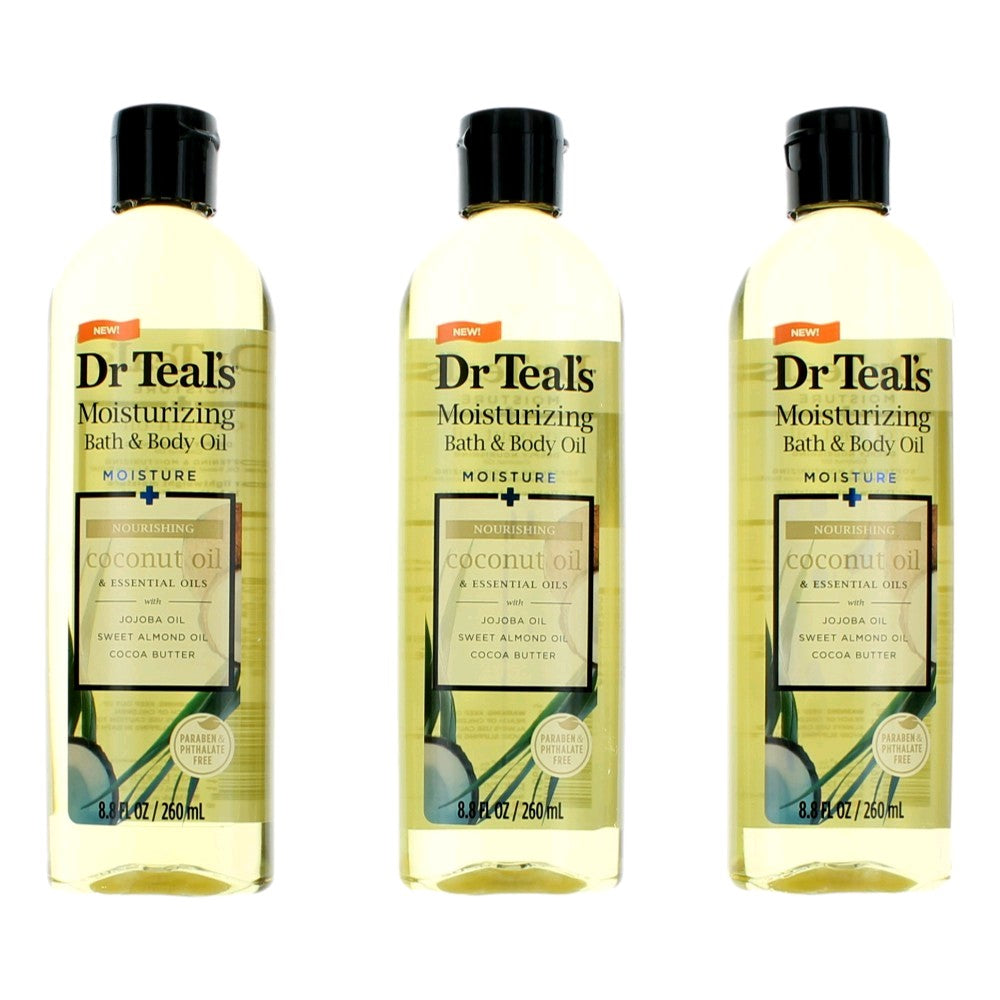 Nourishing Coconut Oil & Essential Oils 3 Pack 8.8 Moisturizing Bath & Body Oil by Dr. Teal's