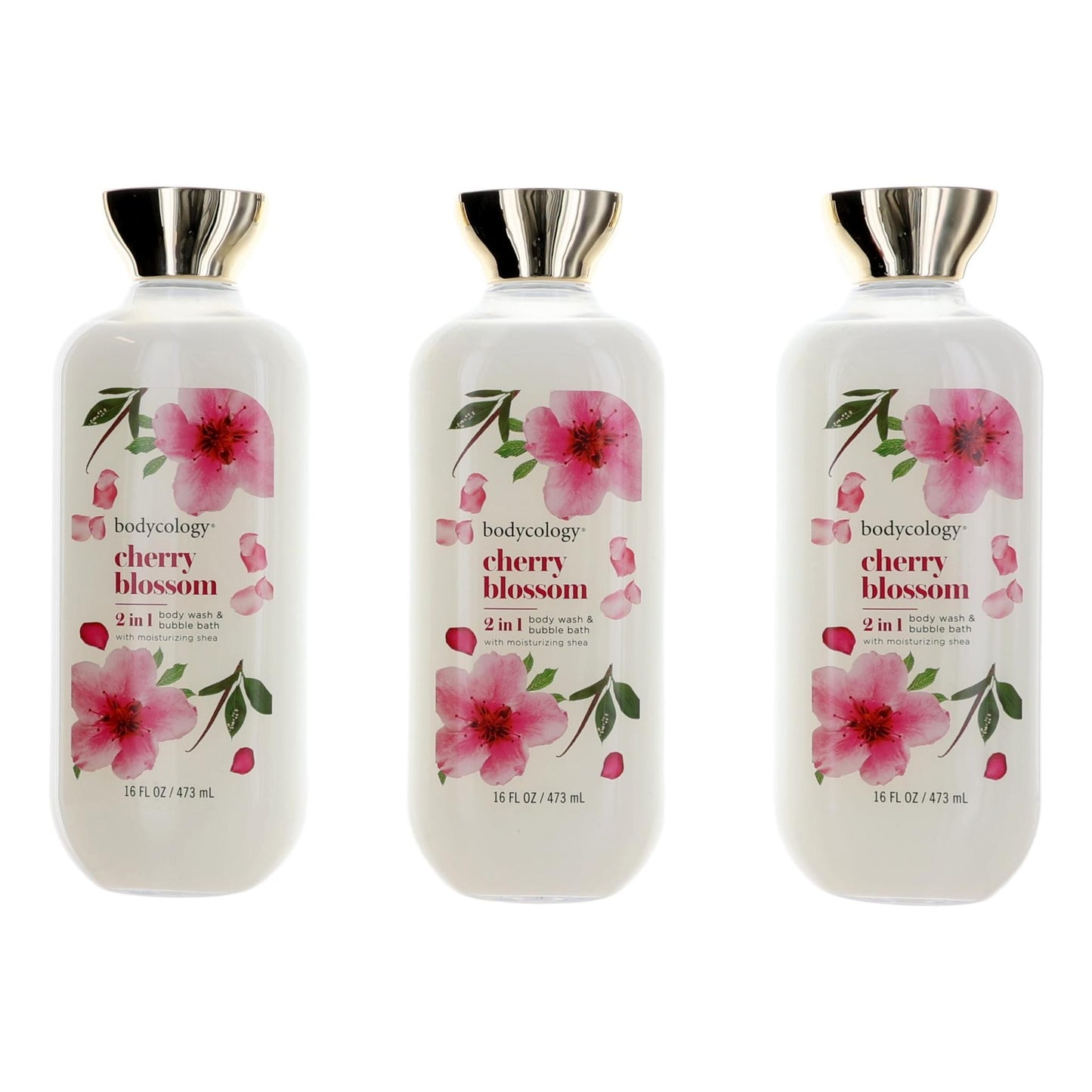 Cherry Blossom by Bodycology, 3 Pack 16oz 2 in 1 Body Wash & Bubble Bath women by Bodycology