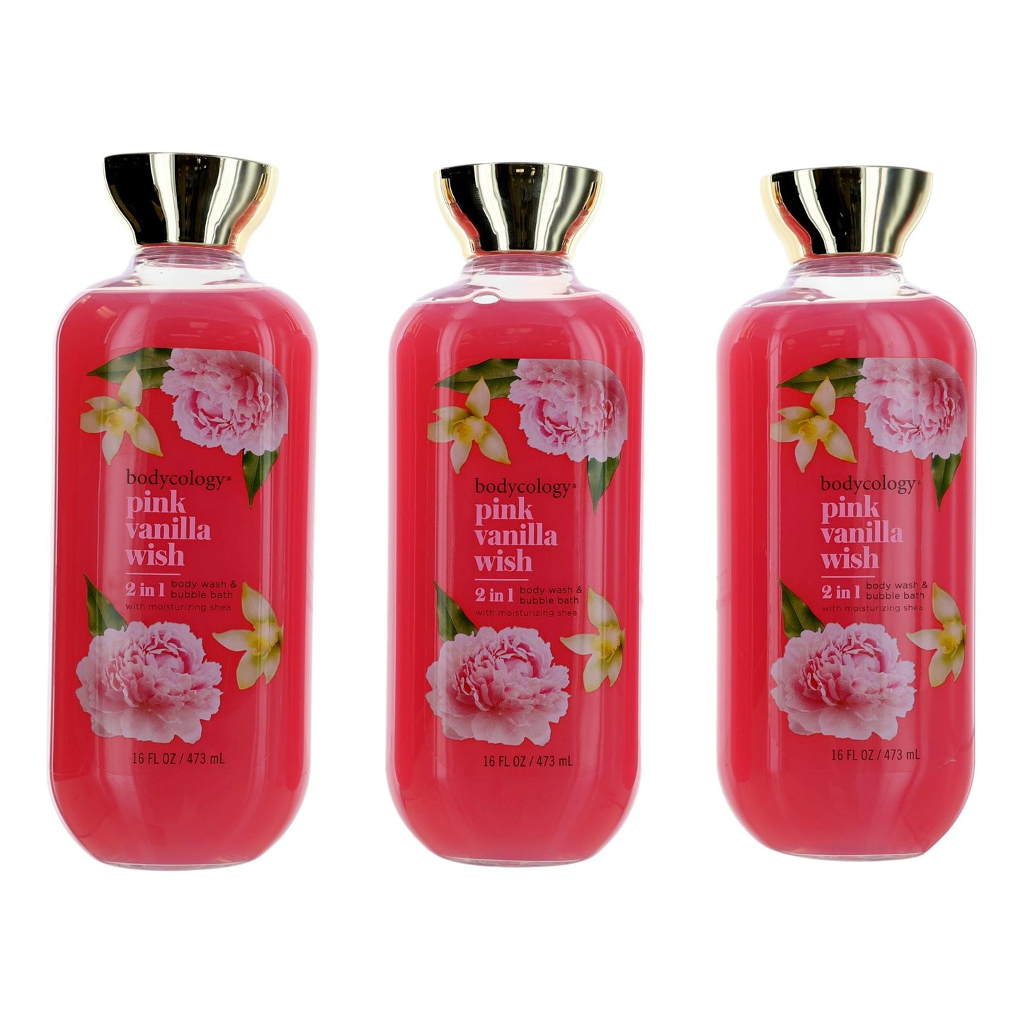 Pink Vanilla Wish, 3 Pack 16oz 2 in 1 Body Wash & Bubble Bath women by Bodycology