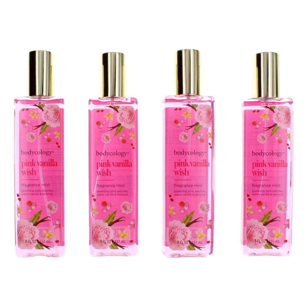 Pink Vanilla Wish by Bodycology, 4 Pack 8 oz Fragrance Mist for Women by Bodycology