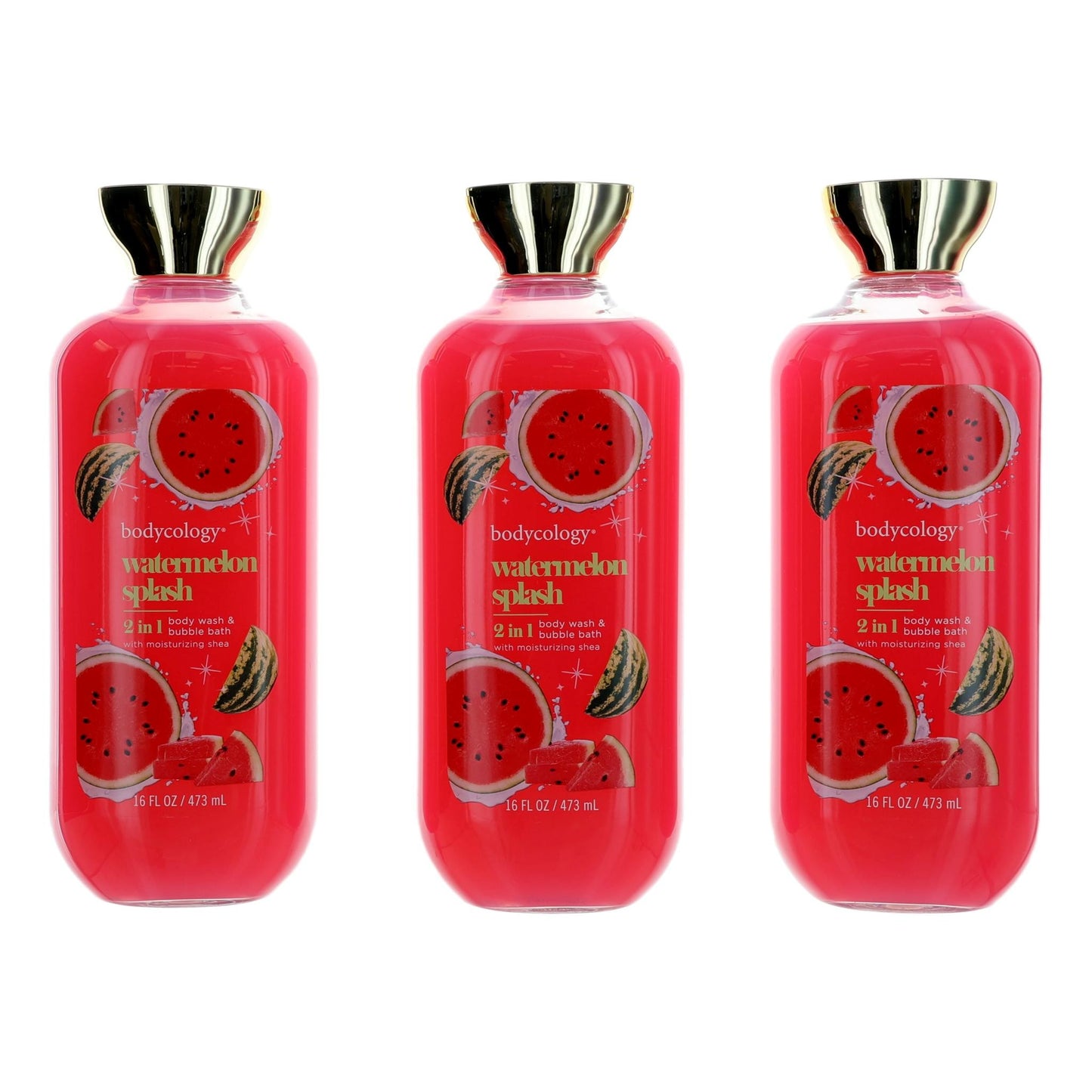 Watermelon Splash, 3 Pack 16oz 2 in 1 Body Wash & Bubble Bath women by Bodycology