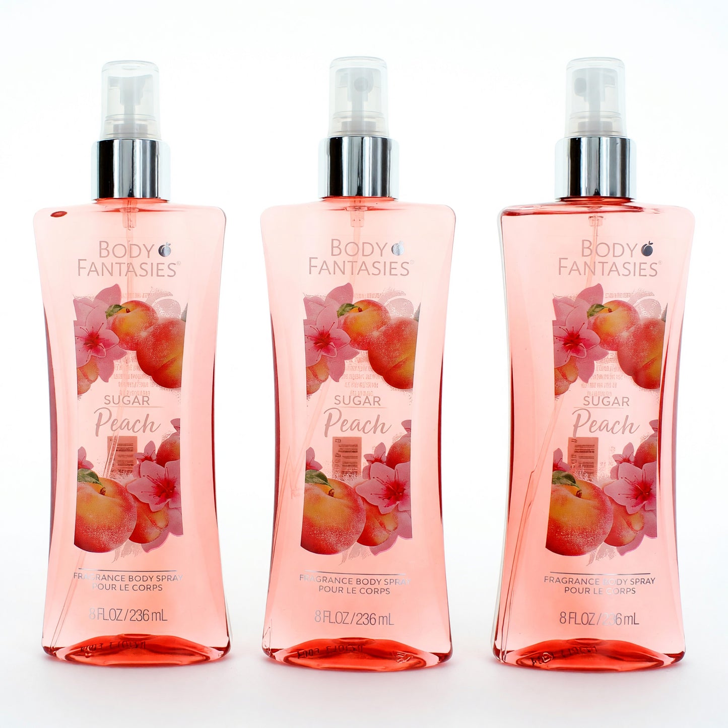 Sugar Peach by Body Fantasies, 3 Pack 8oz Fragrance Body Spray women by Parfums De Coeur