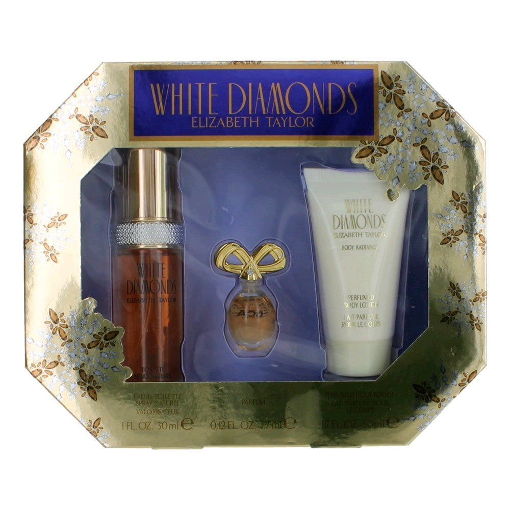 White Diamonds by Elizabeth Taylor, 3 Piece Gift Set for Women by Elizabeth Taylor