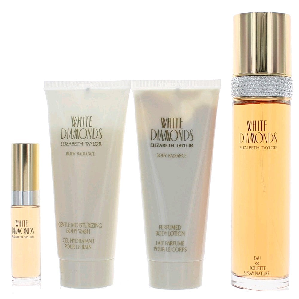 White Diamonds by Elizabeth Taylor, 4 Piece Gift Set women with 3.4oz by Elizabeth Taylor