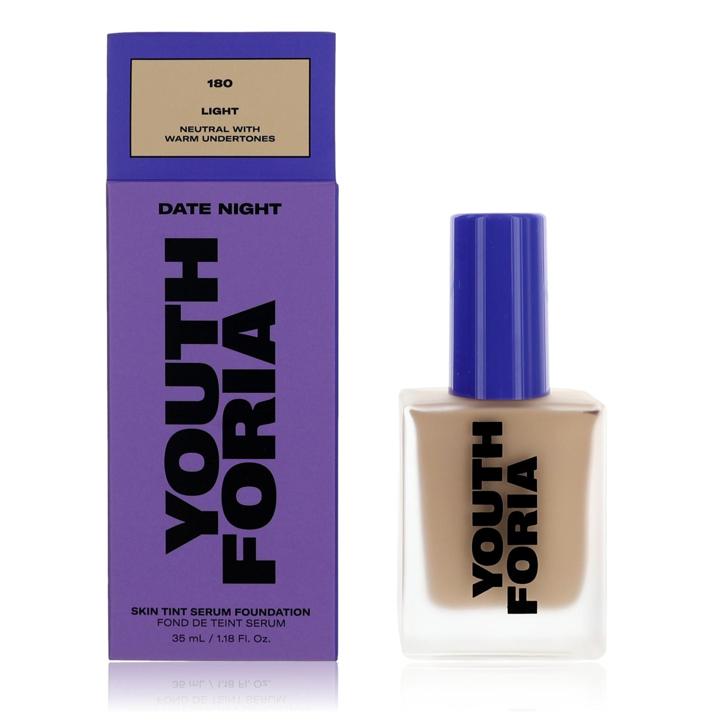 Date Night by Youthforia, 1.18 oz Skin Tint Serum Foundation- 180 Light by Youthforia