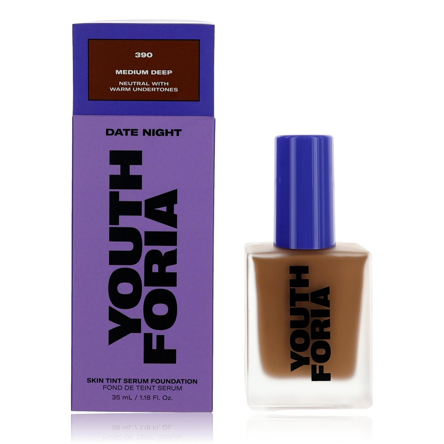 Date Night by Youthforia, 1.18 oz Skin Tint Serum Foundation- 390 Medium Deep by Youthforia