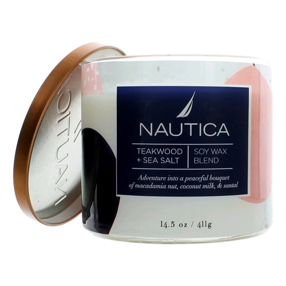 Nautica 14.5 oz Soy Wax Blend 3 Wick Candle - Teakwood & Sea Salt by Nautica