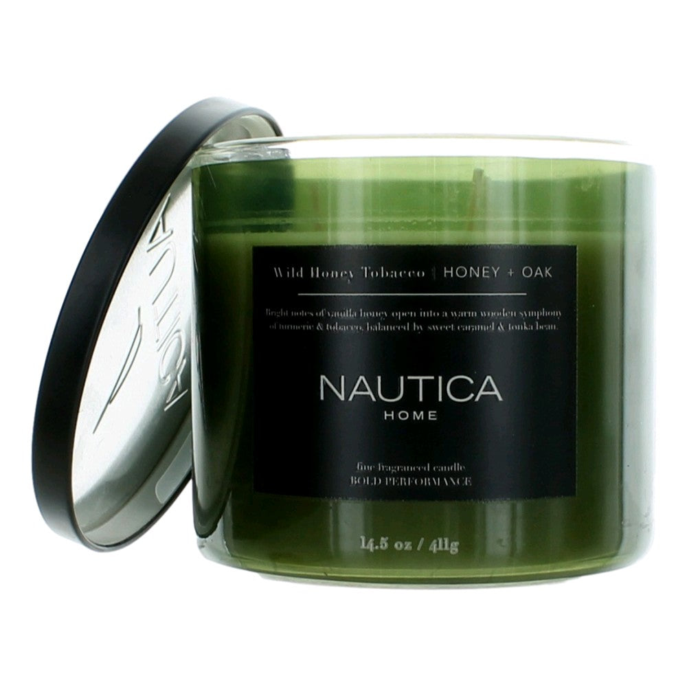 Nautica 14.5oz Soy Wax Blend 3 Wick Candle - Wild Honey Tobacco Honey & Oak by Nautica