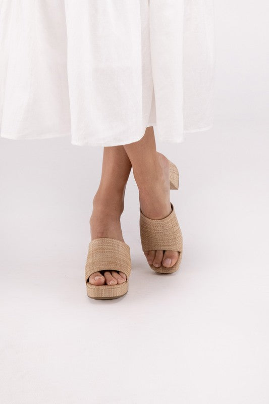 ZAFER Nat Raffia High Heel Mules – Women's Slip-On Heeled Sandals