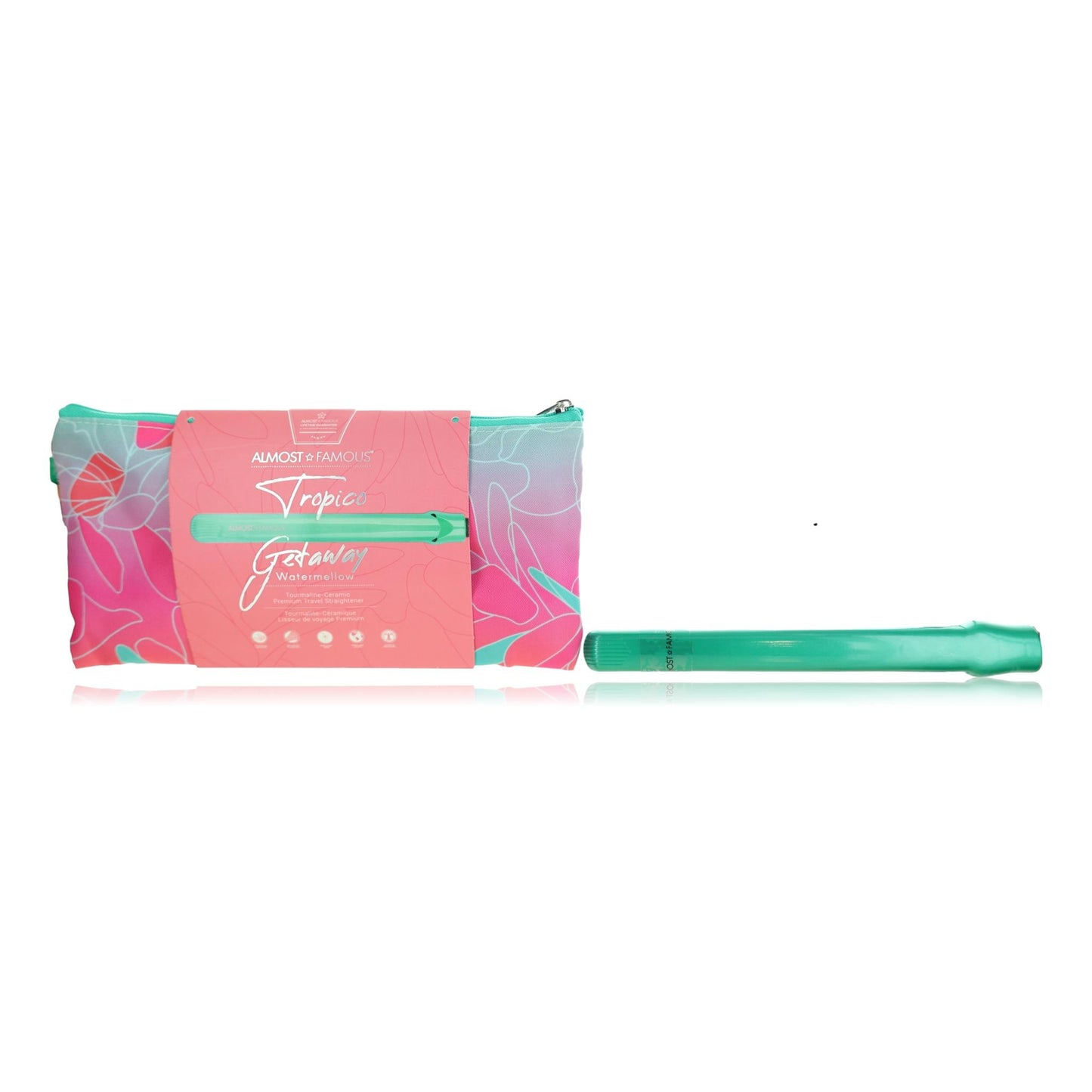 Tropico Getaway, Tourmaline-Cermaic Flat Iron With Travel Bag - Watermellow by Almost Famous