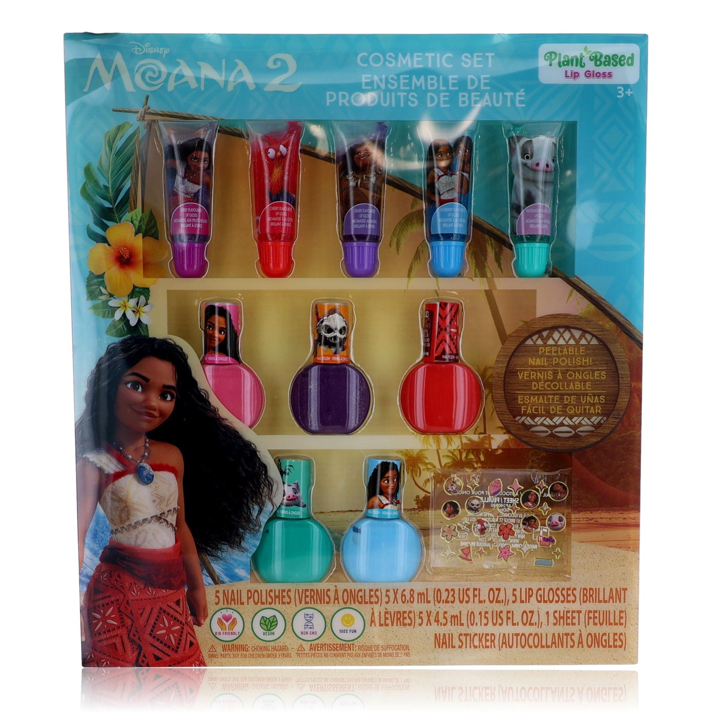 Moana Lip & Nail Cosmetic Set by Disney, 11 Piece Set for Kids by Disney