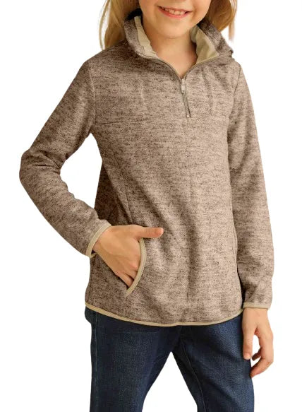 Girl's Quarter-Zip Collar Sweatshirt with Kangaroo Pocket