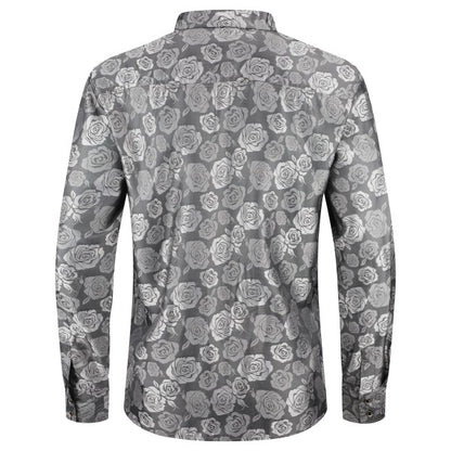 Men's Rose Jacquard Long Sleeve Shirt | Slim Fit Floral Button-Down Dress Shirt