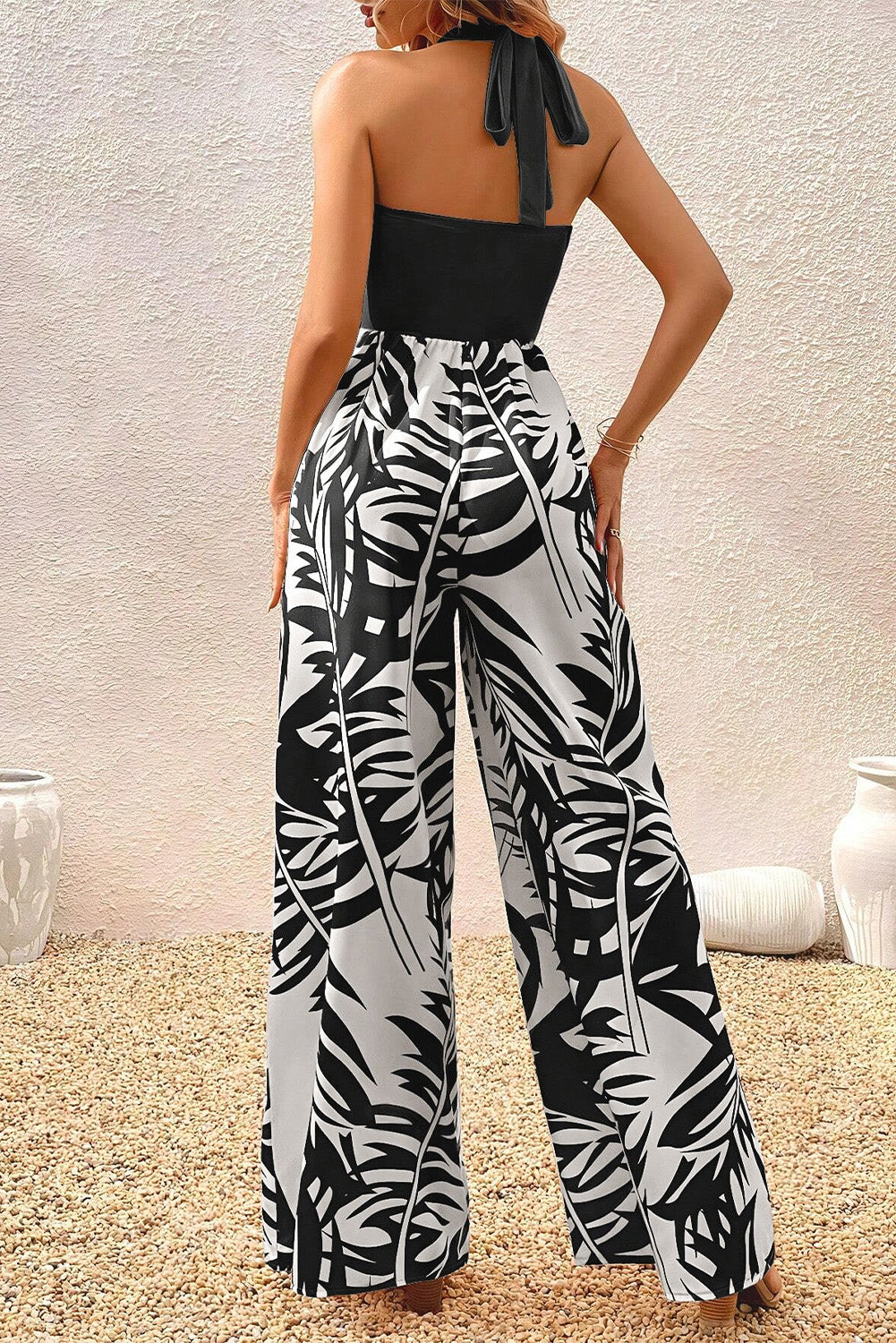 Women's Printed Halter Wide Leg Jumpsuit