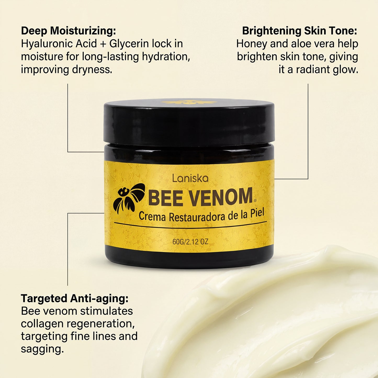 Bee Venom & Hyaluronic Acid Skin Cream – Honey, Shea Butter & Aloe Vera, 60G