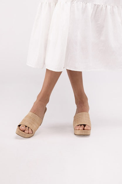 ZAFER Nat Raffia High Heel Mules – Women's Slip-On Heeled Sandals