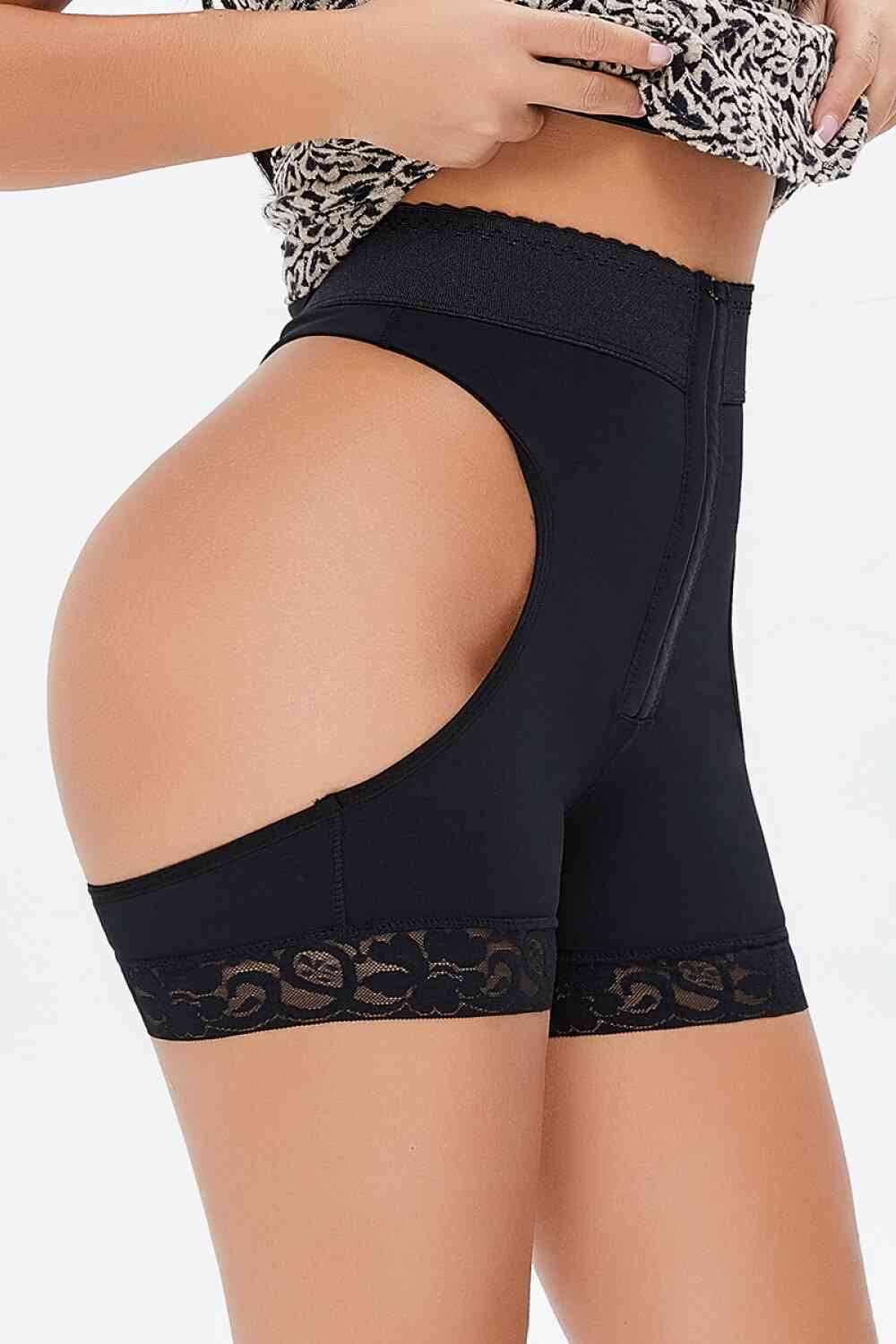 Women's Shapewear Cutout Thong Shaping Shorts with Hook-and-Eye