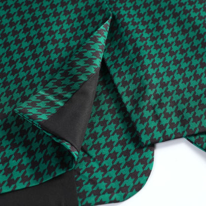 Men's Houndstooth Pattern 2-Button Blazer | 3D Slim Fit Notched Lapel Jacket – Black & Green