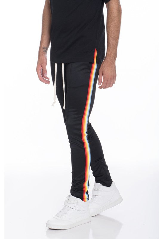 Men's Rainbow Tape Track Pants Black