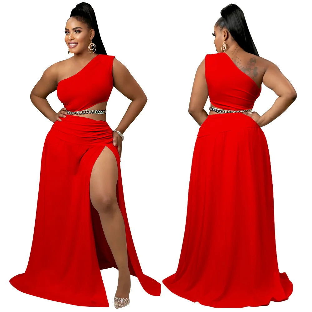 One-Shoulder Cutout Top and A-Line Skirt Set in Summer Knit