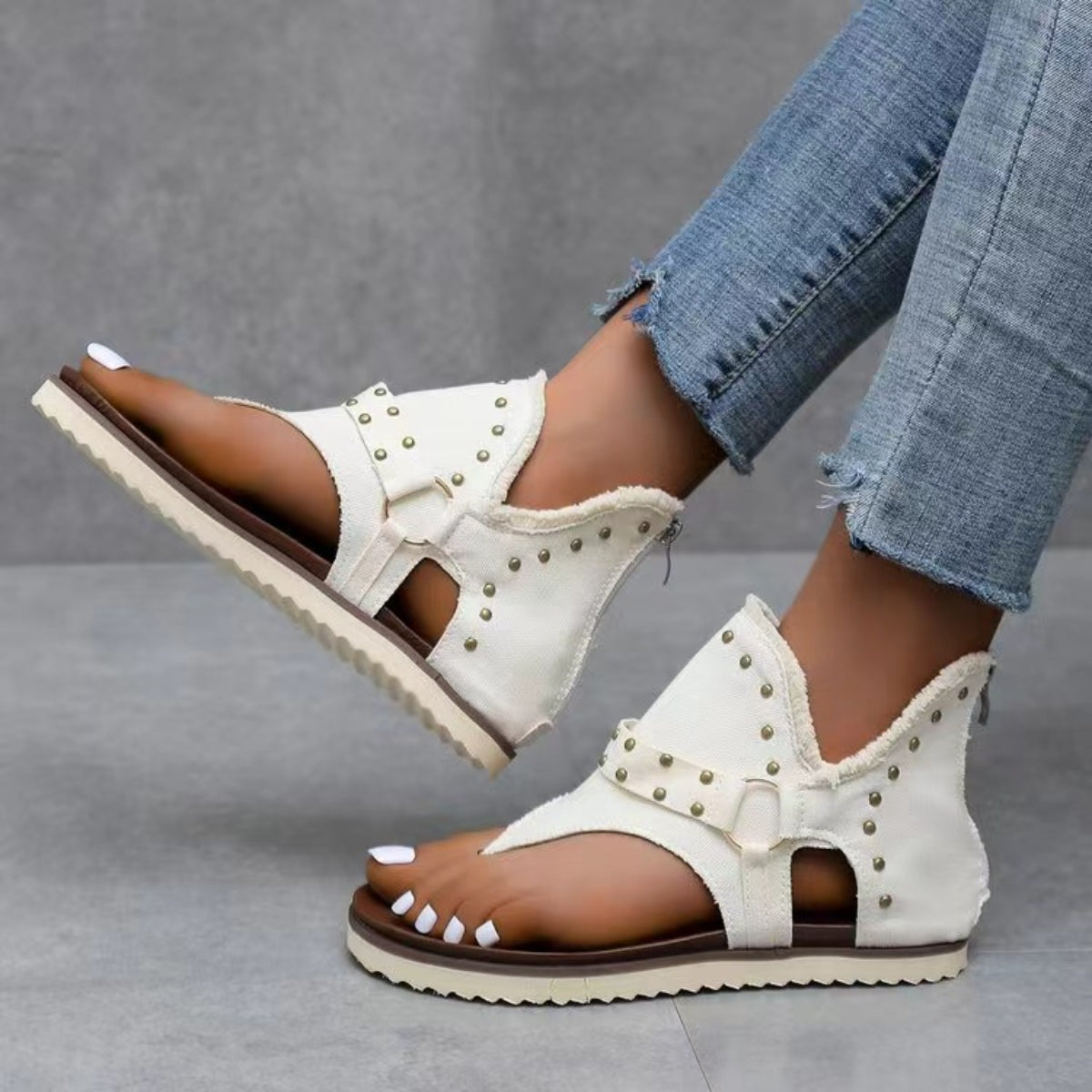 Women's Studded Raw Hem Flat Sandals