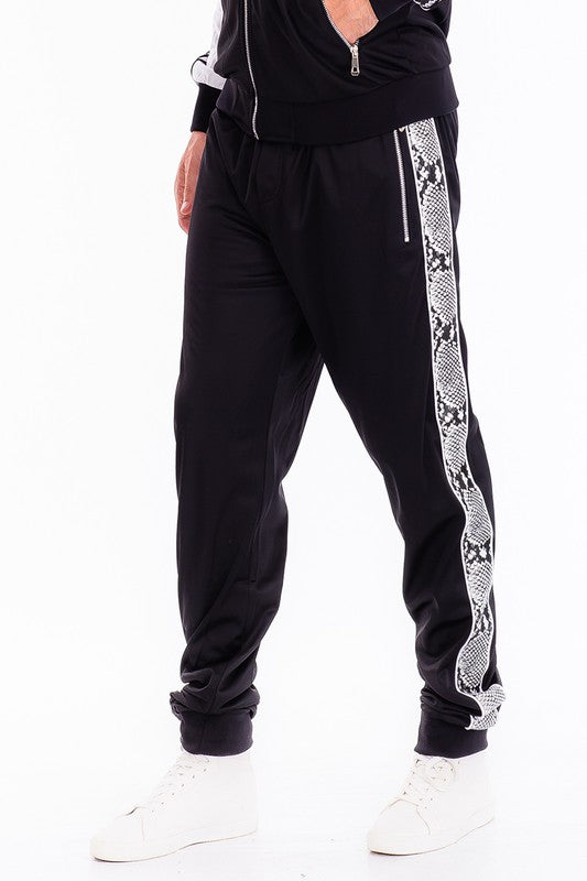 Men's Snake Side Print Track Jogger Pants – Black Black