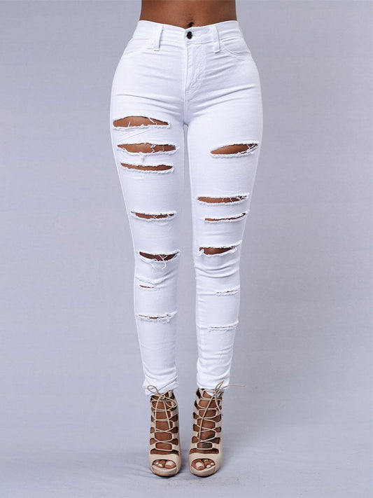 High Waist Ankle Length Stretch Skinny Ripped Jeans Pants