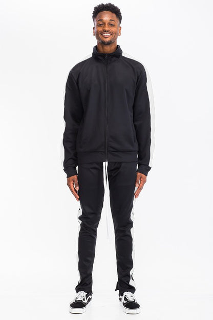 Men's Single Stripe Track Set – Full Zip Jacket & Track Pants