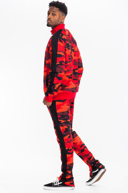 Men's Full Camo Stripe Track Set – Jacket & Pants Red