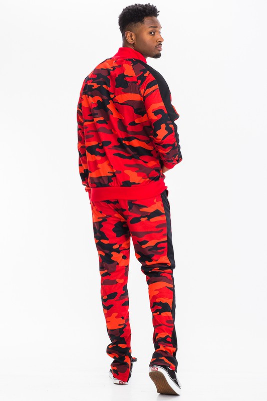 Men's Full Camo Stripe Track Set – Jacket & Pants Red L