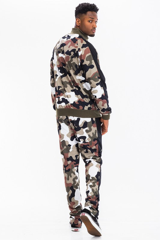 Men's Full Camo Stripe Track Set – Jacket & Pants Wood Camo L