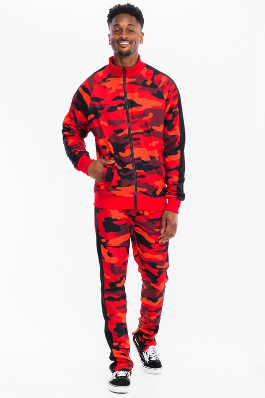 Men's Full Camo Stripe Track Set – Jacket & Pants Red