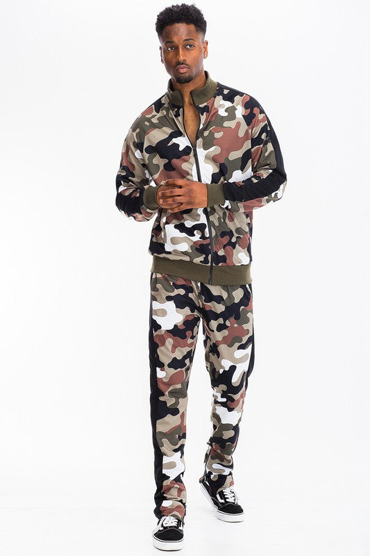 Men's Full Camo Stripe Track Set – Jacket & Pants Wood Camo