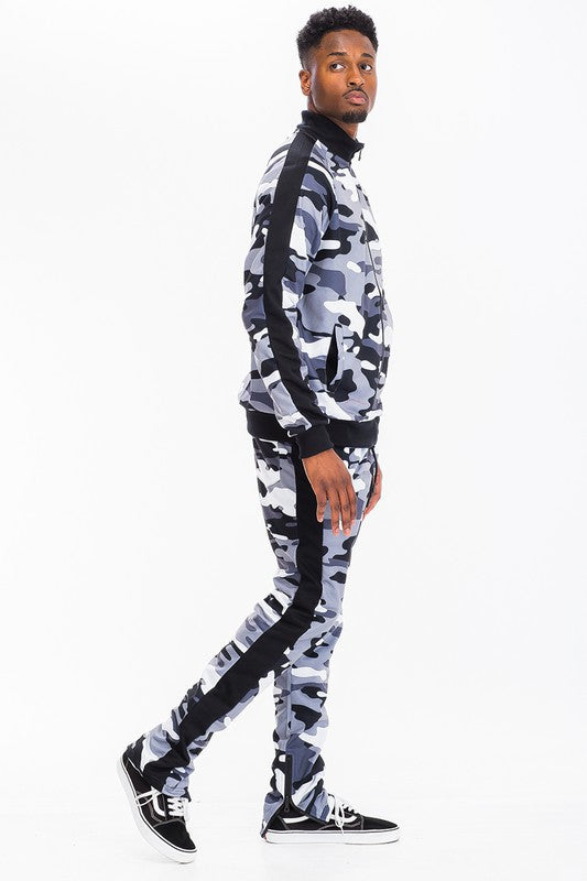 Men's Full Camo Stripe Track Set – Jacket & Pants Black Camo