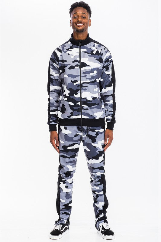 Men's Full Camo Stripe Track Set – Jacket & Pants Black Camo