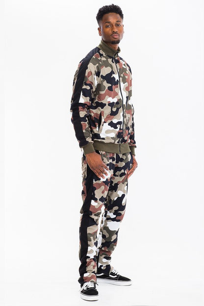 Men's Full Camo Stripe Track Set – Jacket & Pants Wood Camo S