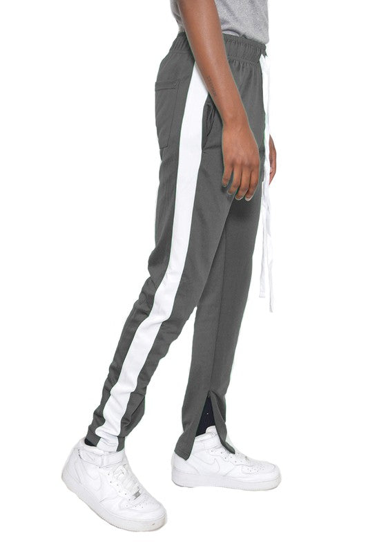 Men's Single Stripe Track Pants Dark Grey White