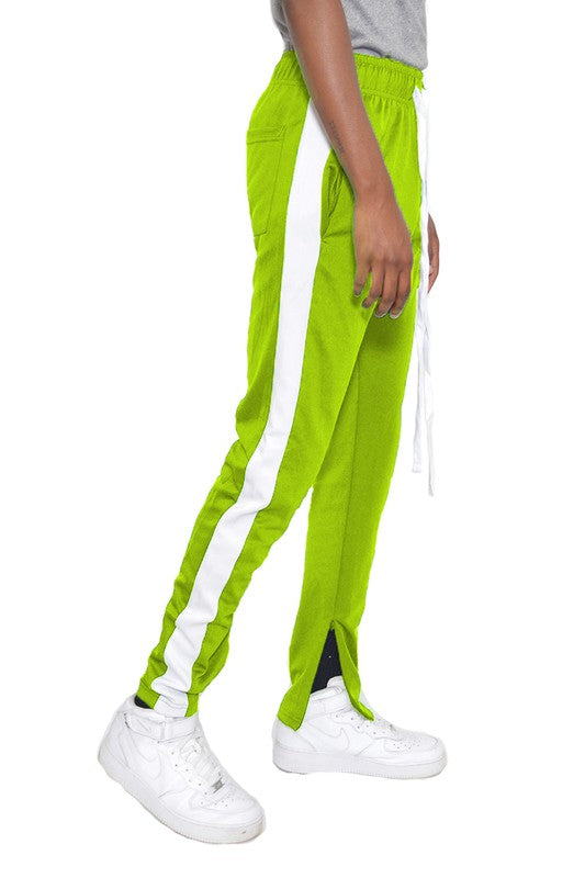 Men's Single Stripe Track Pants Lime White