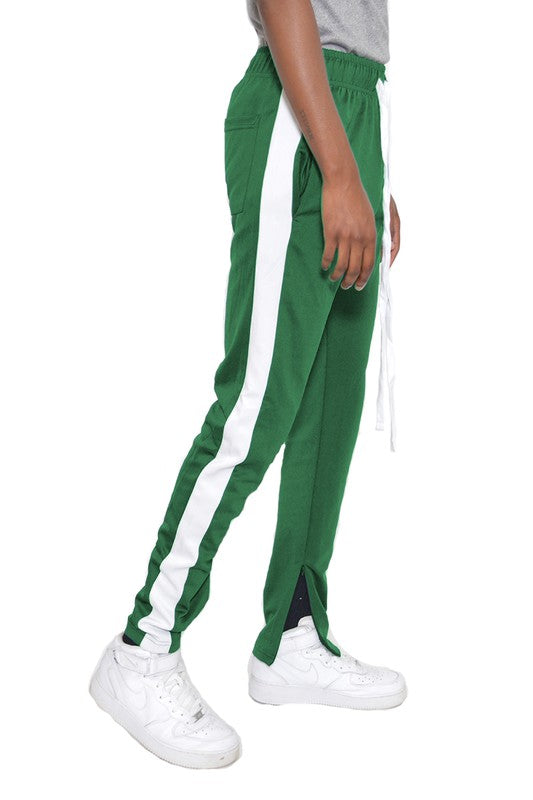 Men's Single Stripe Track Pants Olive White