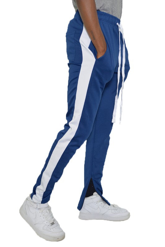Men's Single Stripe Track Pants Denim White