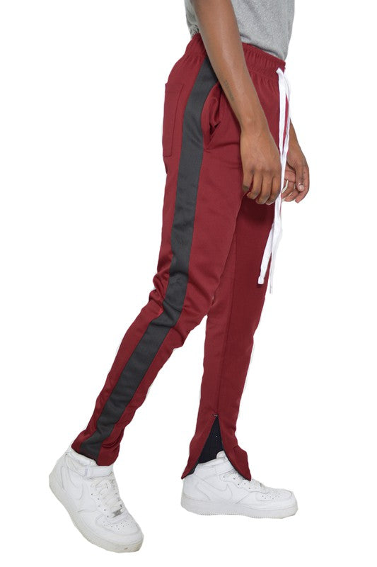 Men's Single Stripe Track Pants Burgandy Black