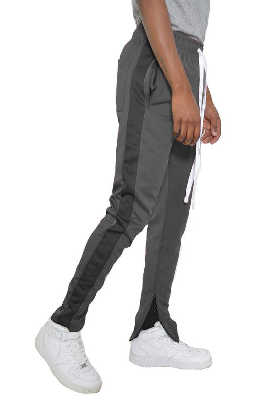 Men's Single Stripe Track Pants Dark Grey Black