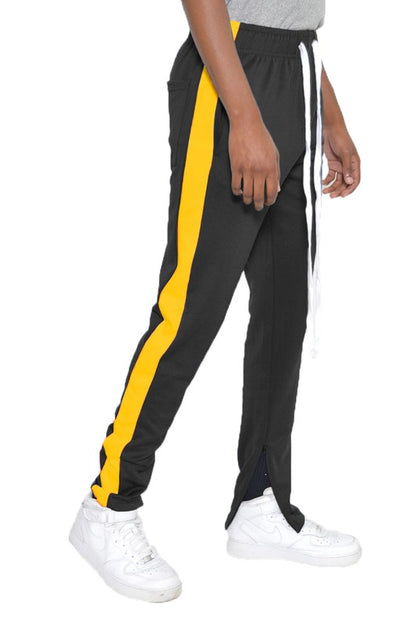 Men's Single Stripe Track Pants Black Yellow