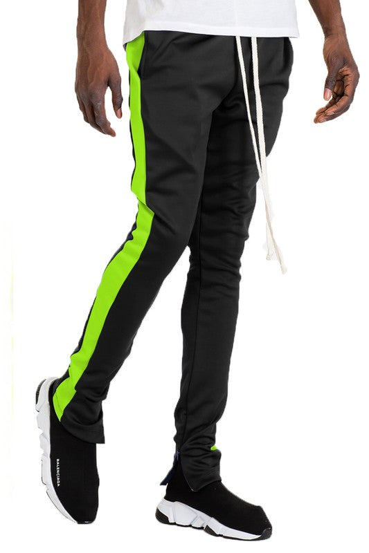 Men's Single Stripe Track Pants Black Lime