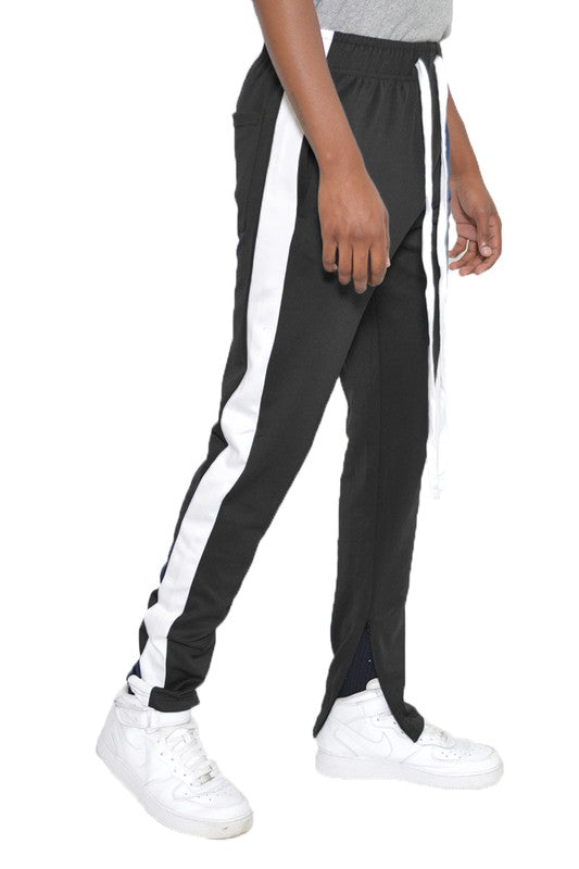 Men's Single Stripe Track Pants Black White
