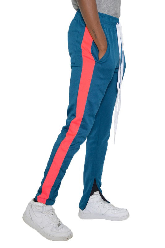 Men's Single Stripe Track Pants Blue Orange