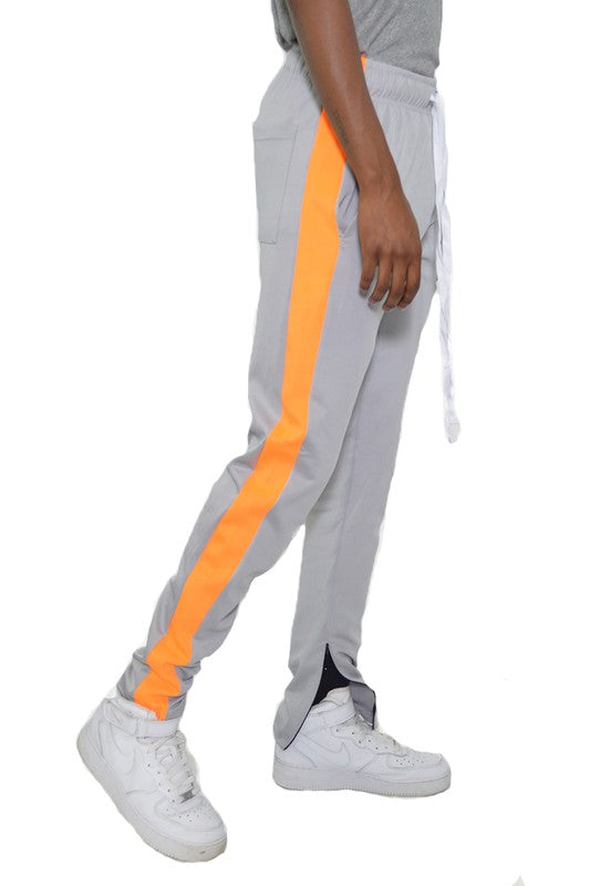 Men's Single Stripe Track Pants Grey Orange